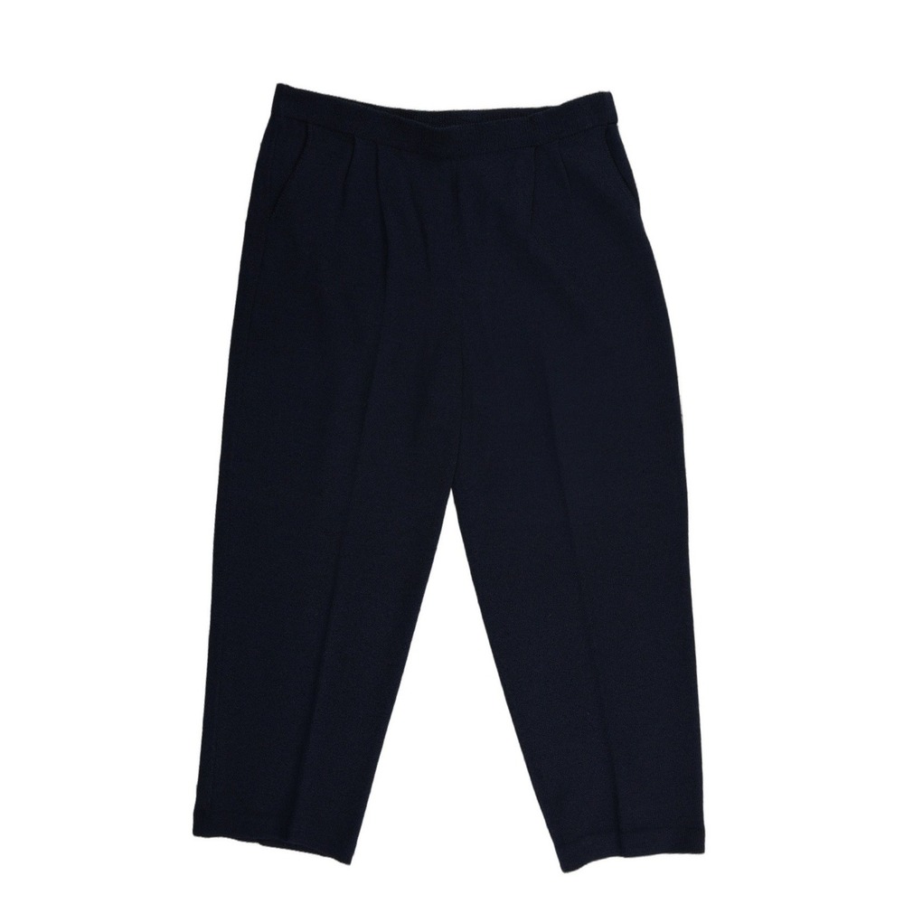 St. John Basics Knit Pants‎ Womens 14 Navy Blue Straight Leg Pleated High Rise